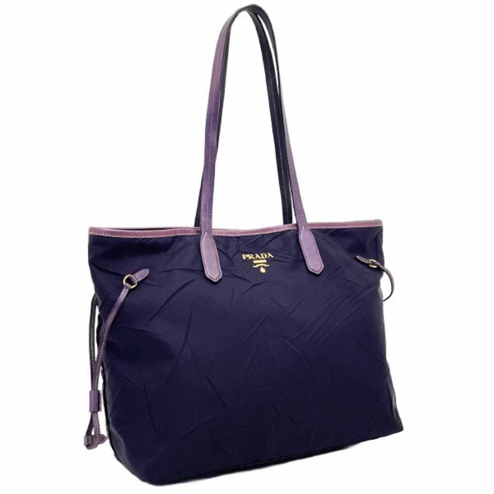 Prada Tote Bag, Shoulder Wrinkled Tessuto Nylon Leather, Purple, BR4001, PRAD...